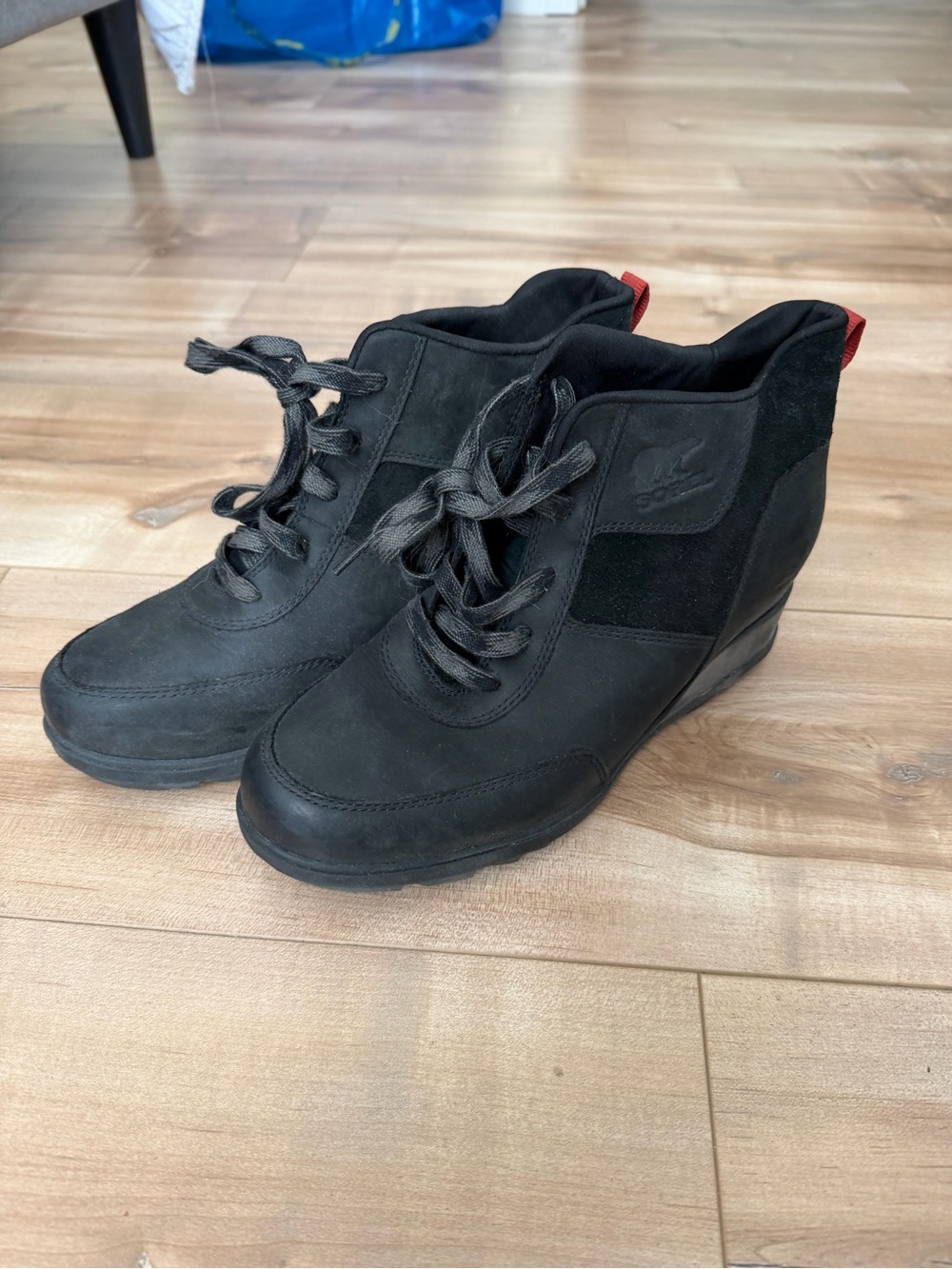 SOREL Evie Sport Lace Black Wedge Ankle Boots Women’s Size 9